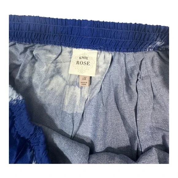 Knox Rose Women's 1X Blue & White Tie Dye Tiered Flowy Maxi Skirt‎ NWT - Picture 3 of 10